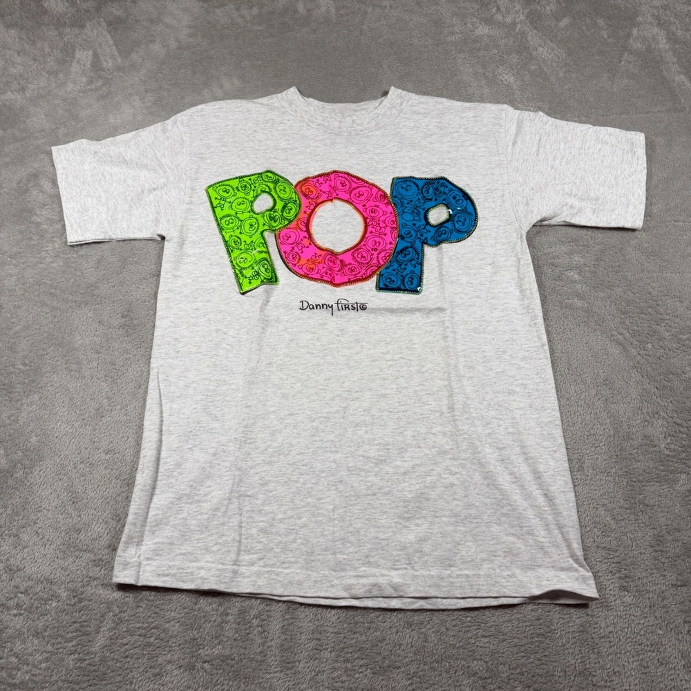 Vintage Danny First POP T-Shirt Men Medium Gray Crewneck Cotton Short Sleeve USA